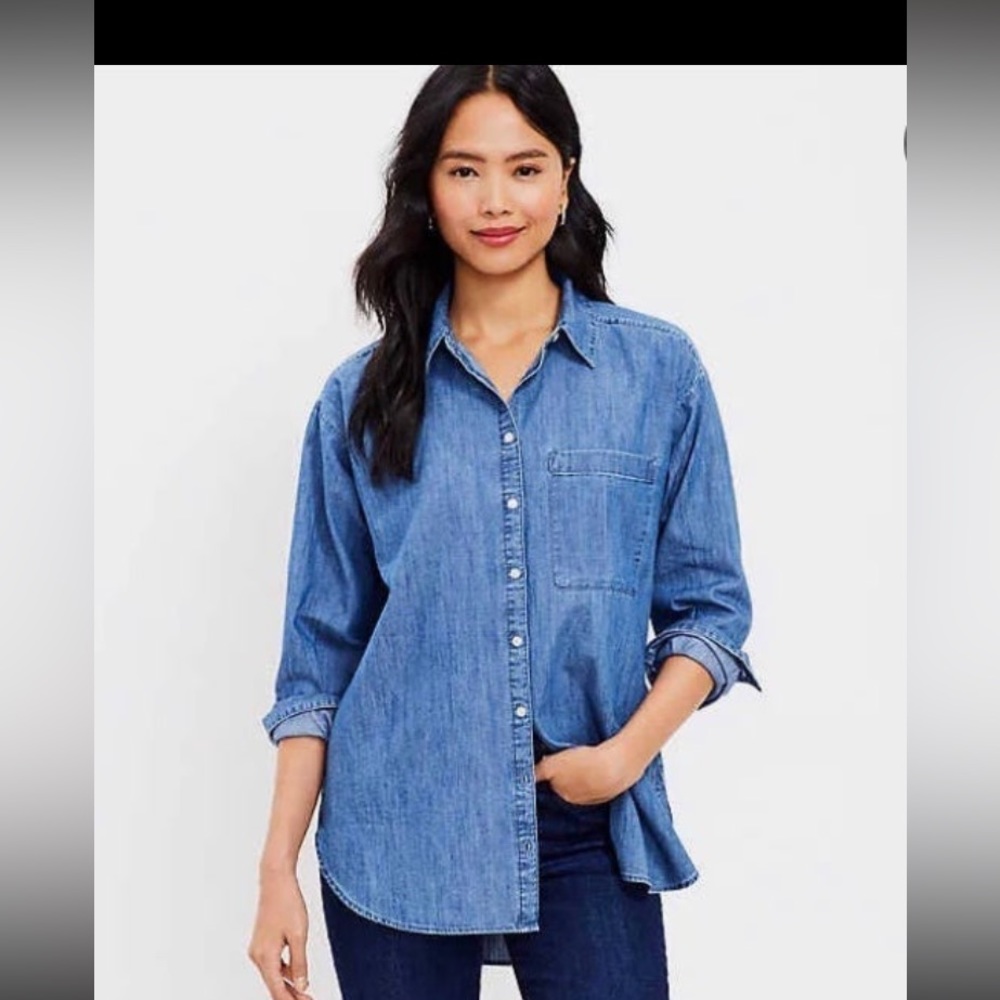5/$25 Route 66 chambray shirt Classic Denim Jacket Casual Long Sleeve Buttons